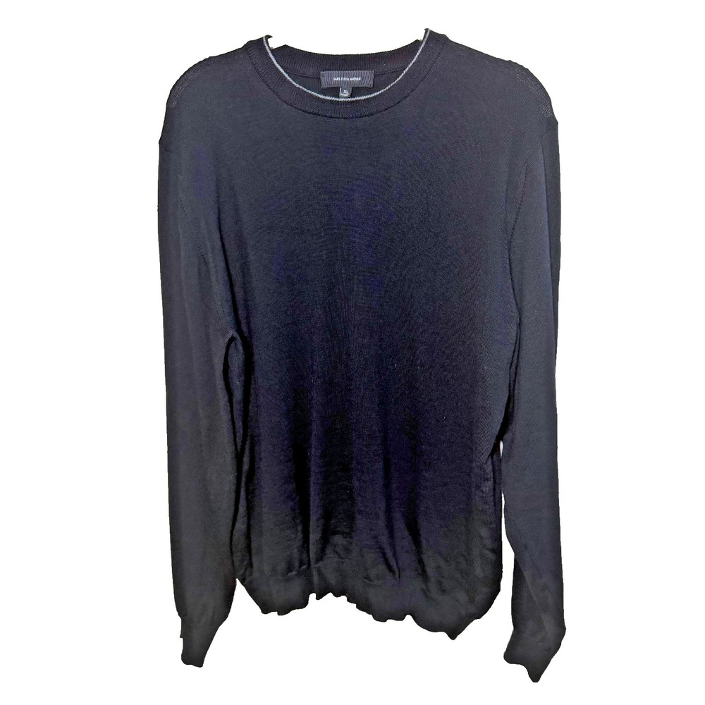 Saks Fifth Avenue Sweater Mens XL Black Merino Wool‎ Full Zip Mock Neck Knit